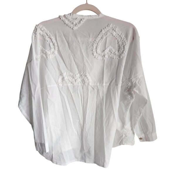 Royal Belle Shirt White Large Button Front Heart Oversized Lightweight Blouse To - Picture 7 of 9
